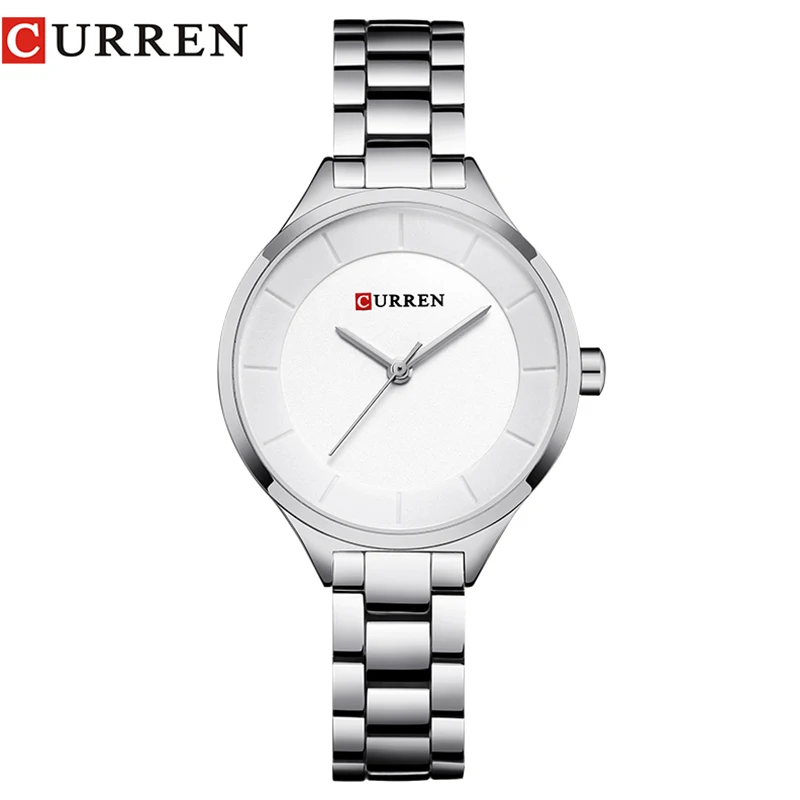 Curren женские часы Топ бренд класса люкс нержавеющая сталь кварцевые Wach женские спортивные часы женские часы золотые женские наручные часы - Цвет: Silver White