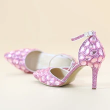 New Fashion Crystal Diamond Sandals Pointed Toe Pink Wedding Shoes for Bride font b Women b