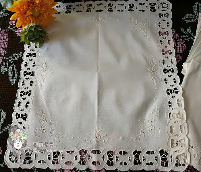 VGOLSUN Ivory 6PCS/Lot 100%Cotton Handmade Embroidered Table Napkin Dobby Guardanapo De Tecido Wedding Home Party Decoration