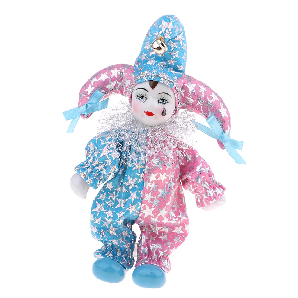 20CM Italian Doll Porcelain Clown Figures Artware Fit for Valentine Gift, for Home Office Display Decorations Ornaments