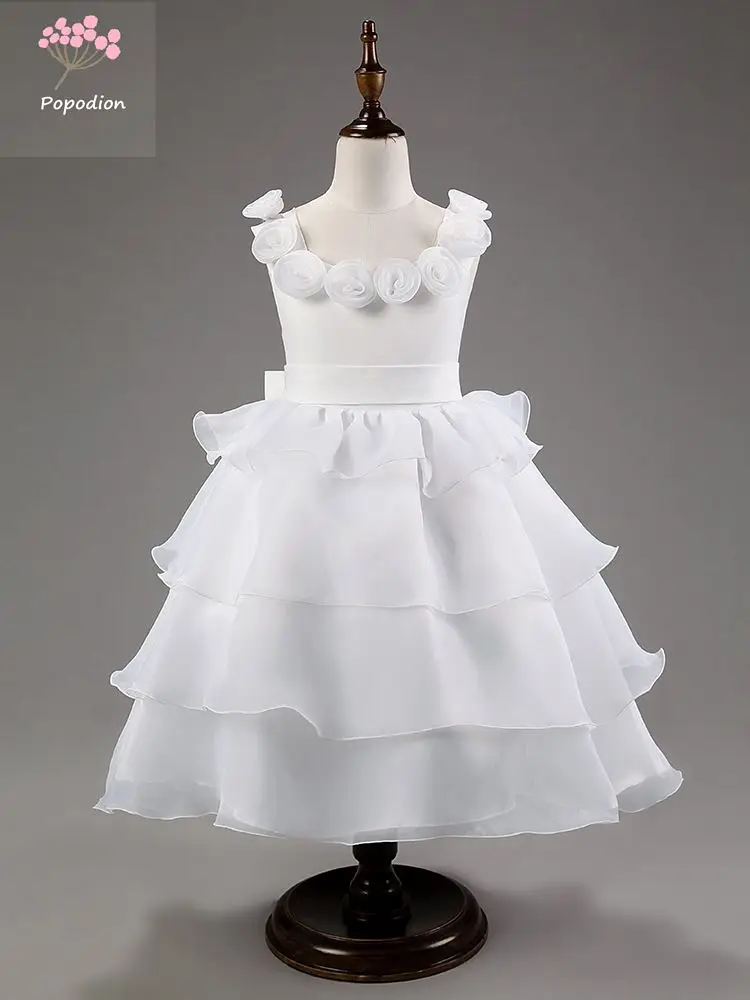 Buy Summer white girls wedding long dress little girl ball gowns dress party