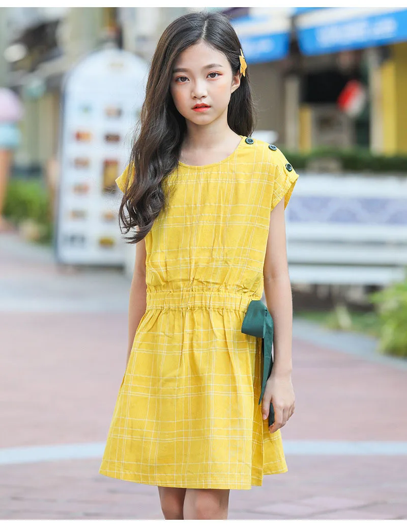 Yellow Plaid Bow Vest Dresses For Kids Cotton Sleeveless Party Dress Baby Big Girls Clothing Teen Girls Princess Dress Children (11).jpg