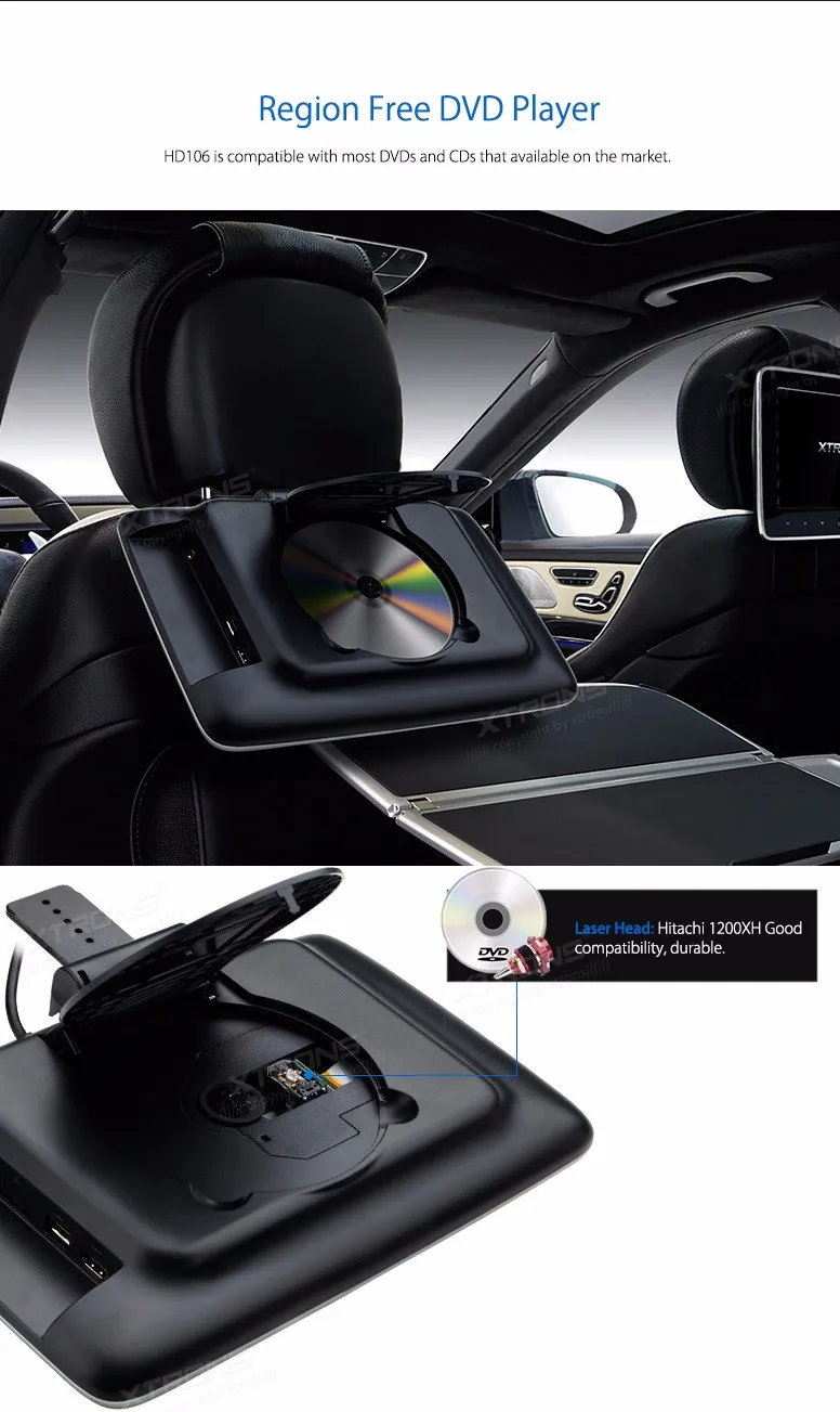 Clearance 10.1" Touch Button Headrest Car DVD Car Headrest DVD Car Headrest Monitor DVD with Built-in HDMI Port & 1024*600 Resolution 4