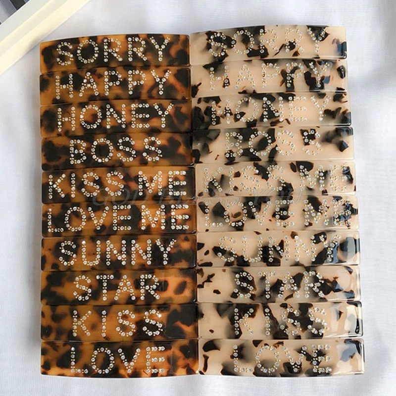 

20 Styles Korean Ladies Acetate Rectangle French Hair Clip Rhinestone Letter Alphabet Vintage Leopard Ponytail Spring Hairgrip