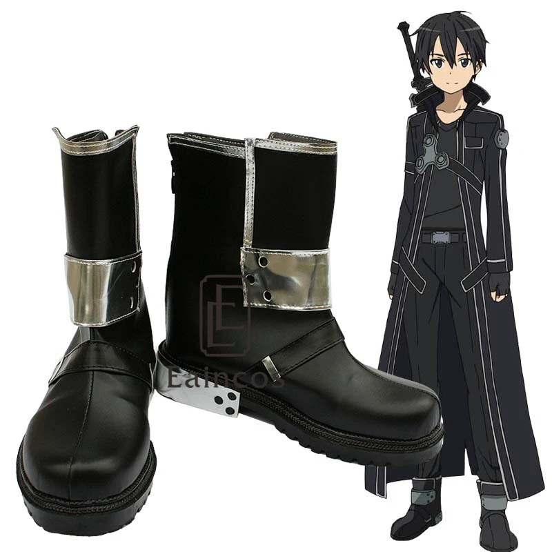 Аниме меч искусство онлайн Kirigaya Kazuto/Kirito косплей обувь черные ботинки на заказ|custom