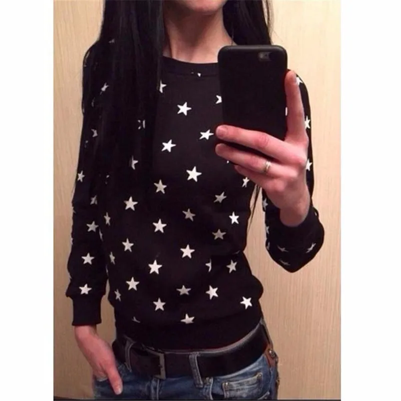 نجوم أغطية رأس مطبوعة بلوزات 2019 النساء عارضة Kawaii المتناثرة جديد العرق الشرير للبنات الملابس الأوروبية قمم الكورية نجوم أغطية رأس مطبوعة بلوزات 2019 النساء عارضة Kawaii المتناثرة جديد العرق الشرير للبنات الملابس الأوروبية قمم الكورية