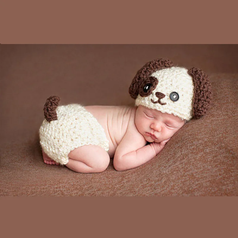 Baby Infant Knitted Puppy Dog Costume Set Newborn Photo Props Crochet
