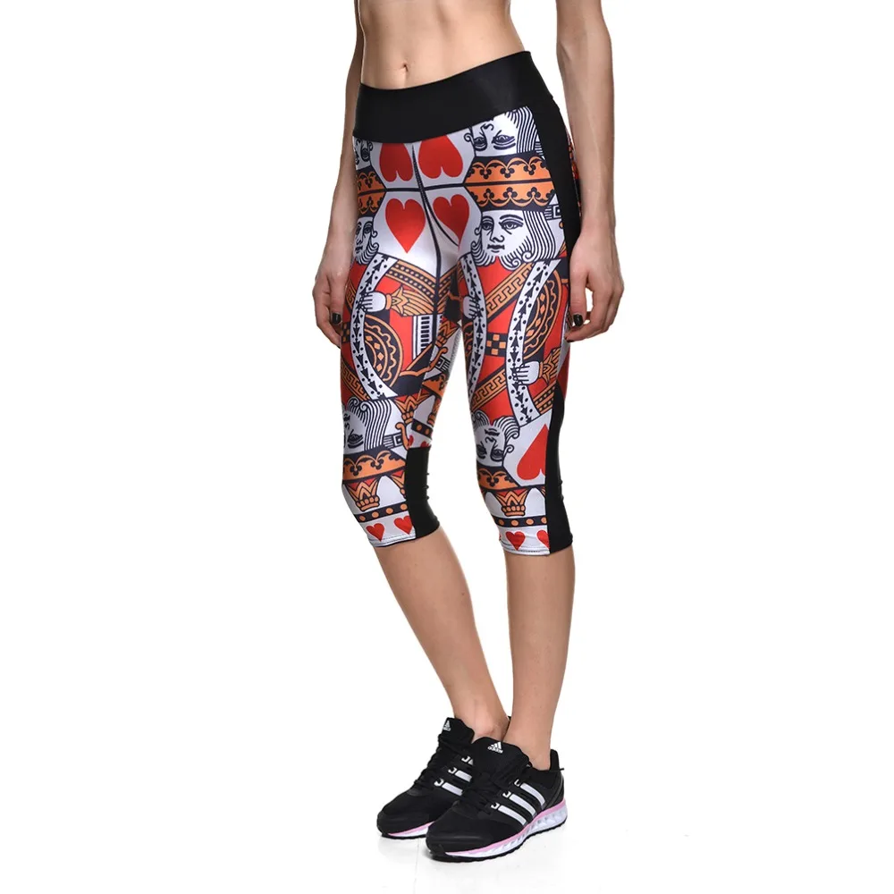 

Poker Pattern Digital Printing High Waist Skinny Capril Pants Push Up Sportswear Workout Sporting Polyester Leggings For Women