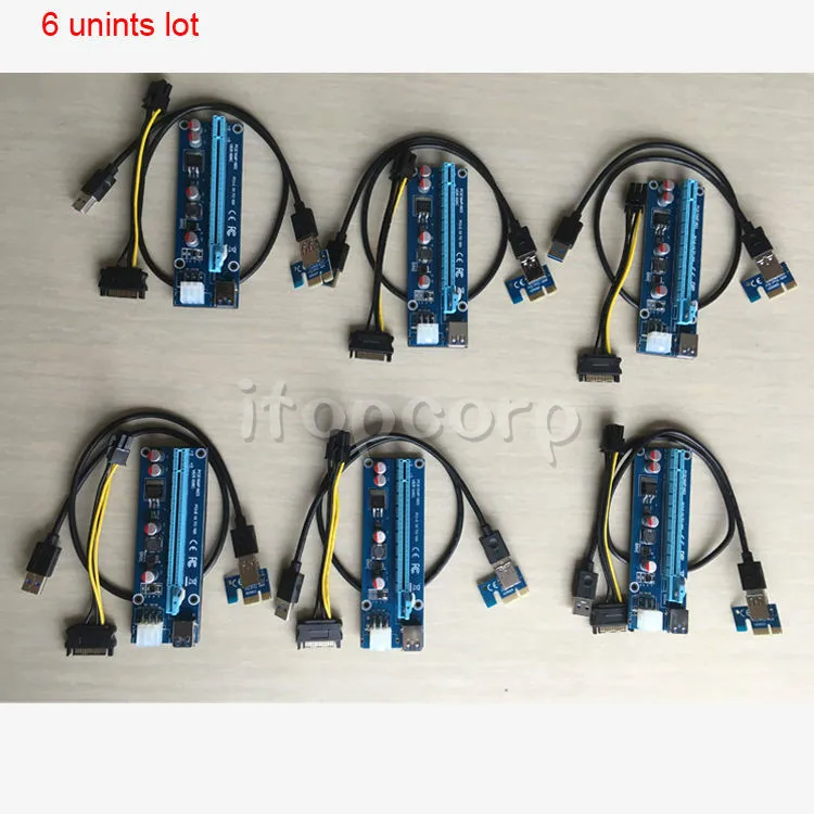 6X PCIe PCI E PCI Express 1x to 16x USB 3.0 Data Cable SATA to 6Pin IDE