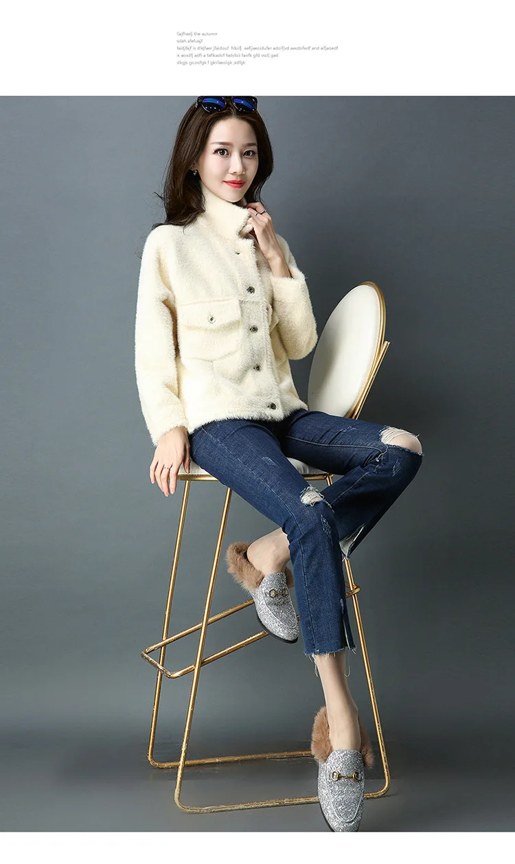 Осенне-зимнее женское пальто новая Корейская версия куртка с длинными рукавами модные свободные короткие плотый вязаный кардиган куртки