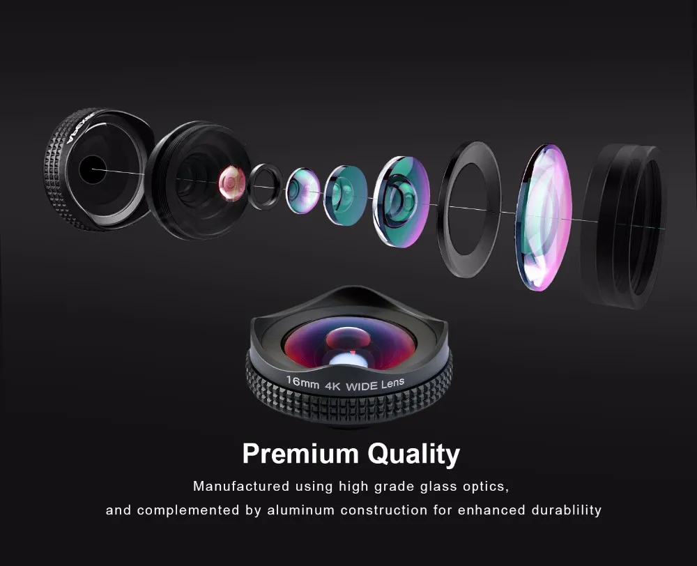 mobile phone camera lens APEXEL Pro Camera Lens Kit 16mm 4k Wide Angle Lens with CPL Filter Universal HD Mobile Phone Lens for iPhone 7 6S Plus Xiaomi best mobile lens for photography