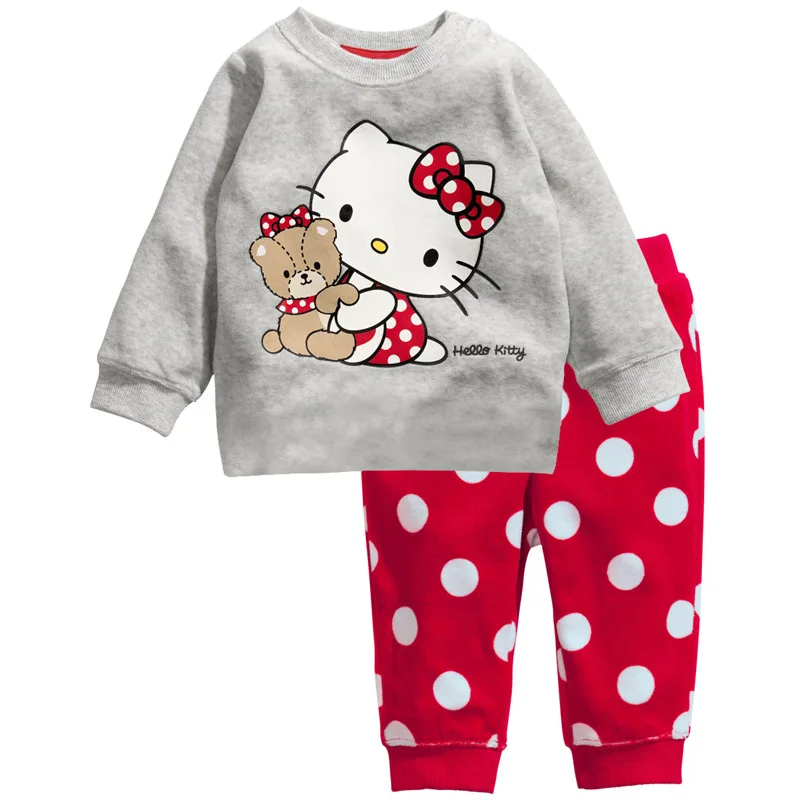 

2019 Casual Homewear Pajamas Cartoon Cotton Hello Kitty Long Sleeve Children Set Baby Girl Winter Warm Kid Clothing