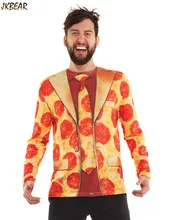2016 Halloween Gift Funny 3D Fake Suit Blazer with Pizza Print Long Sleeve T Shirts for Men Cool Male’s Ugly Christmas Tee S-2XL