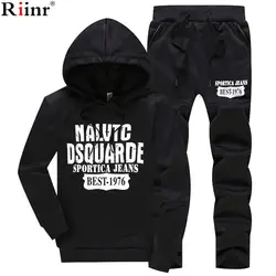 Riinr 2018 Новый Для мужчин спортивной толстовки + брюки комплект брендовая осенняя одежда спортивные костюмы мужские толстовки пальто