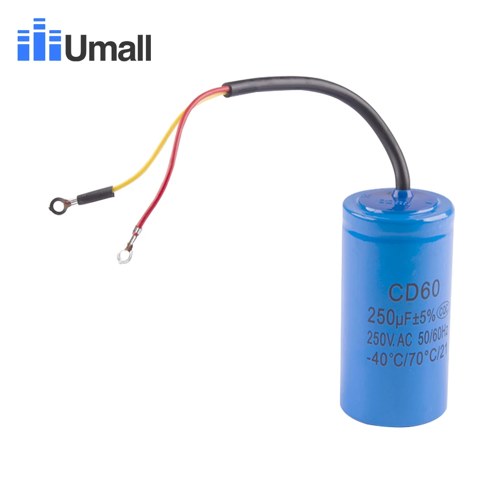 

CD60 250UF 250V AC Starting Capacitor For Heavy Duty Electric Motor Air Compressor Red Yellow Two Wires
