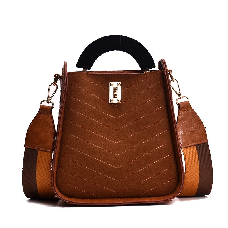

Brand Fashion Female Shoulder Bag Nubuck Leather For Women Vintage Messenger Crossbody Bag Ladies Wide Strap Bucket