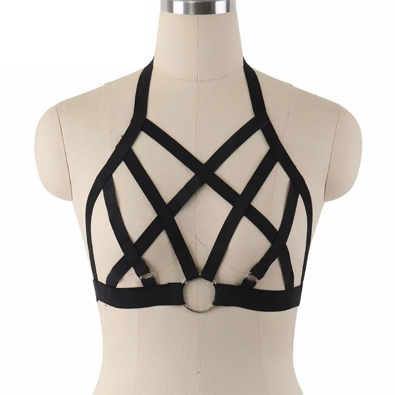 

JLX.HARNESS Sexy Black Body Harness Elastic Cage Bra Bondage Harness Lingerie Crop Top Underwear Fetish Wear Cupless Bra O0232