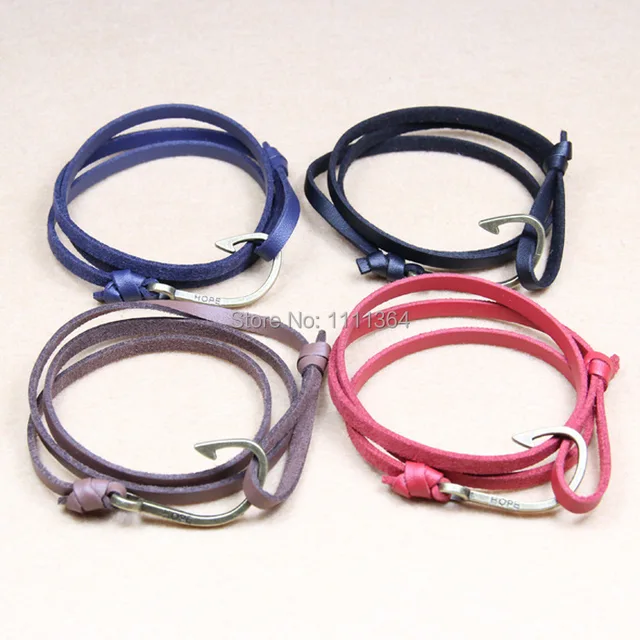 Handmade Nautical Bracelet Shackle Snap Fish Hook Bracelets Marine Handmade Nautical Bracelet Shackle Snap Fish Hook Bracelets Marine With Leather Paracord Beach Free