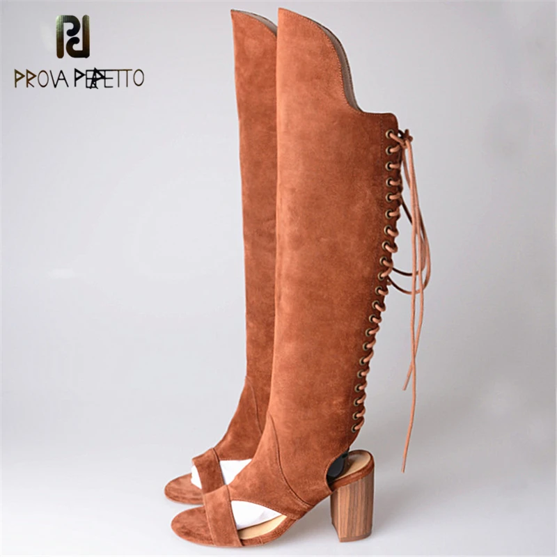 Prova Perfetto 2017 Spring Gladiator High Heels Boots Women Peep Toe Cross Tied Knee Sandals Boot Solid Fashion Leather Shoes Prova Perfetto 2017 Spring Gladiator High Heels Boots Women Peep Toe Cross Tied Knee Sandals Boot Solid Fashion Leather Shoes