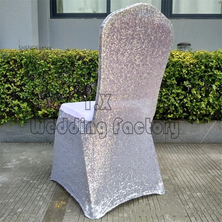 

Silver Squin Wedding Lycra Spandex Chair Cover For Wedding Event Decoration
