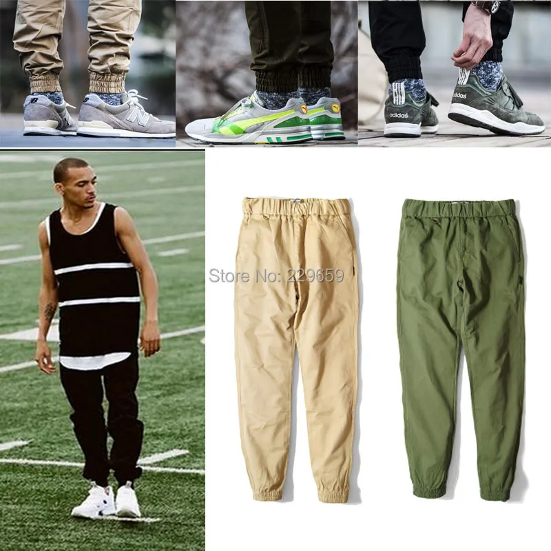 kanye west mens casual khaki joggers skinny pants bboy cheap overalls
