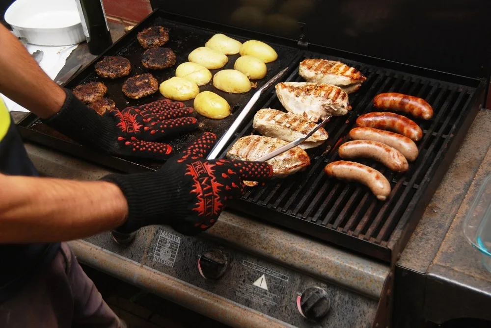 EN 407 хорошая производительность термостойкие перчатка барбекю, печь Перчатки защиты рук от огня