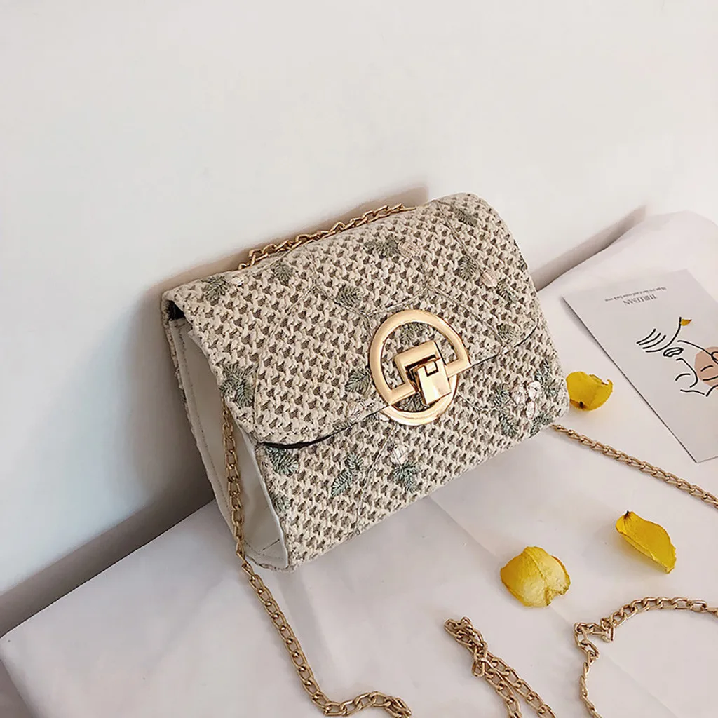 

Women Hand-held Wild Square Straw Bags Buckle Bolsa Feminina Bolsos Embroider Portable Handmade Fashion Shoulder Square Bag