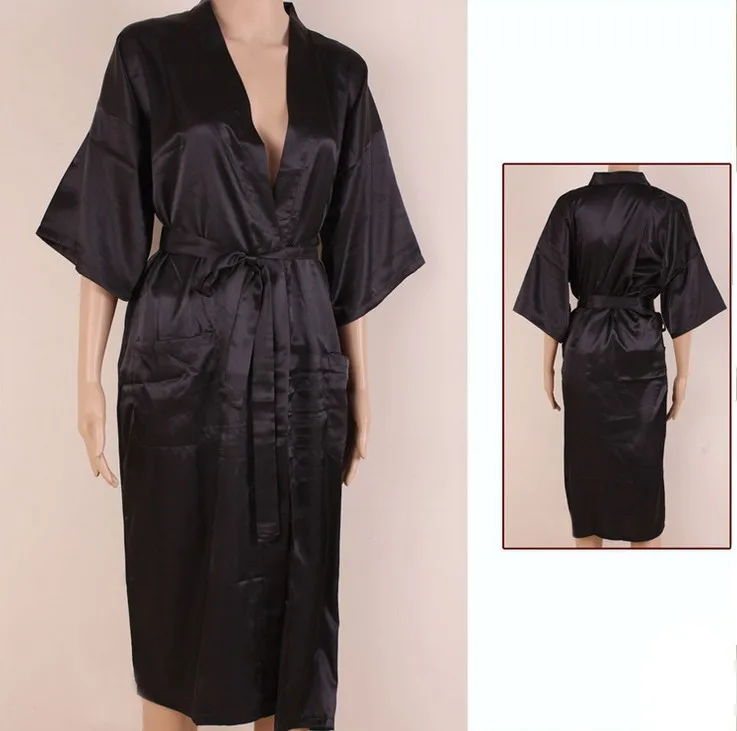 Пикантные черные сапоги человек Шелковый кимоно юката Для ванной платье Китайский Стиль унисекс длинный халат Лето Повседневное пижамы
