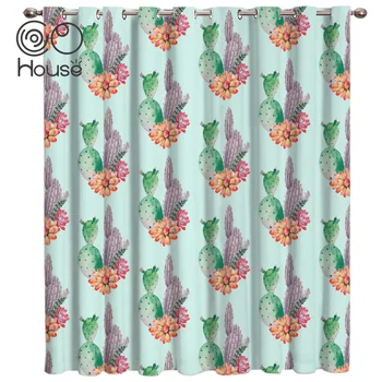 

CoCoHouse Nordic Cactus Room Curtains Large Window Bathroom Decor Bedroom Indoor Fabric Curtain Panels With Grommets Window