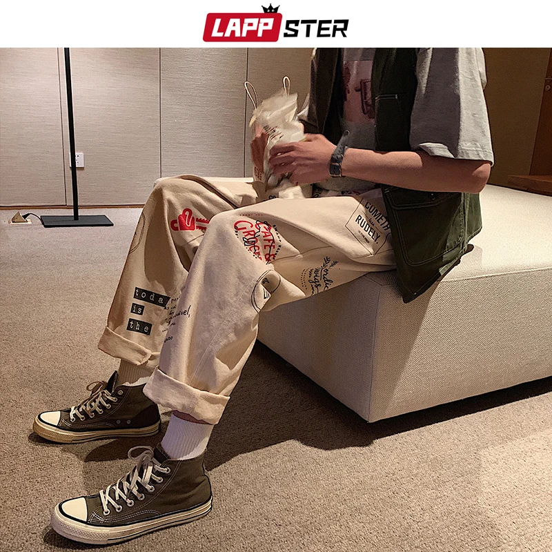 

LAPPSTER Streetwear Mens Joggers Pants 2019 Hip Hop Cargo Pants Men Overalls Casual Khaki Harem Pants Korean Style Trousers XL