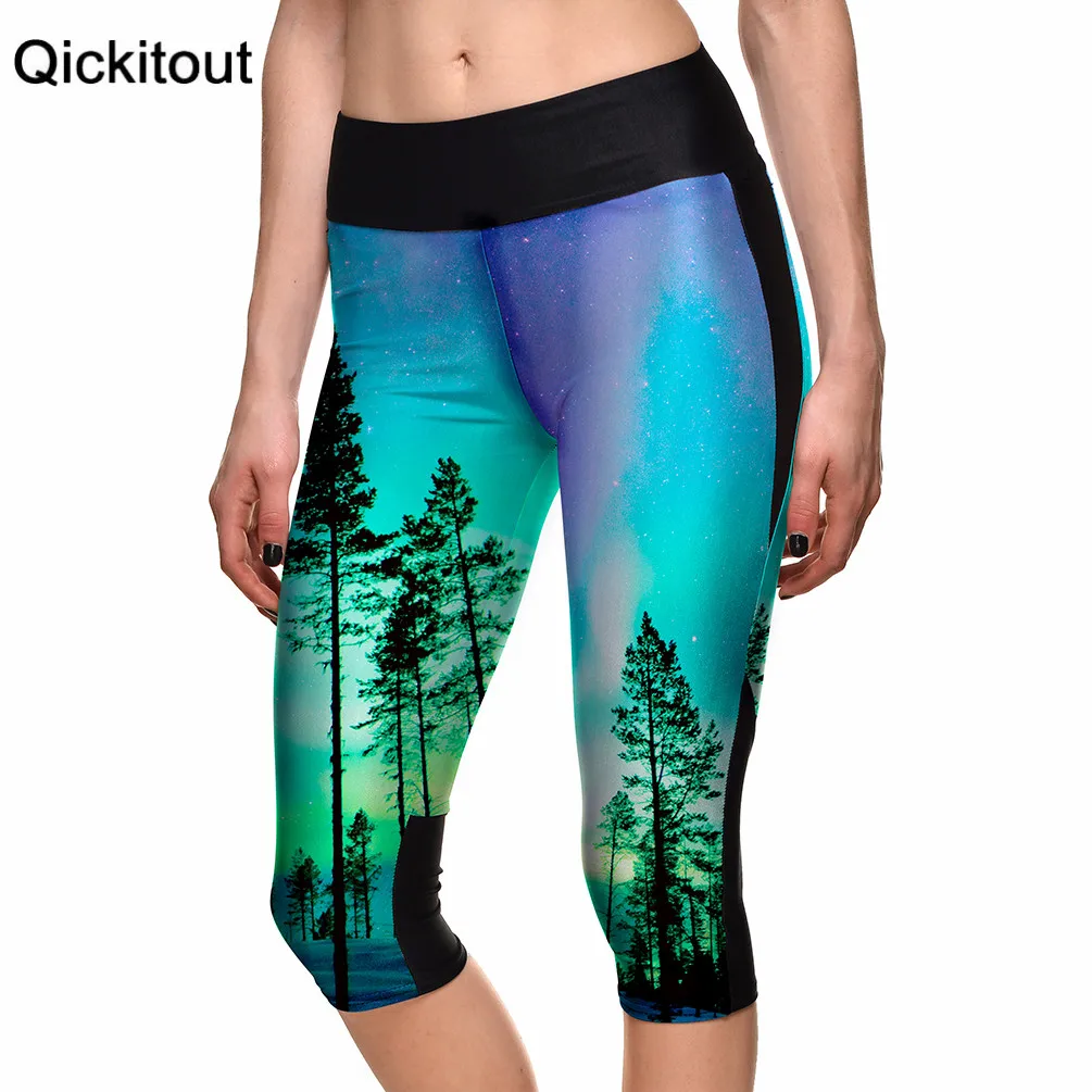 Модные популярные женские 7 точечные штаны, сексуальные женские красивые лесные деревья, цифровой принт, женские штаны с высокой талией и боковыми карманами для телефона