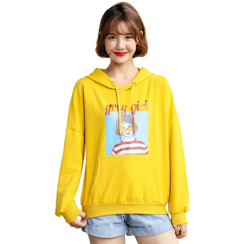 

Grey Girl Printed Korean Style Autumn Women Hoodies Loose Harajuku Kawaii Student Hoody Female Tops Long Sleeve Women's Top Wear