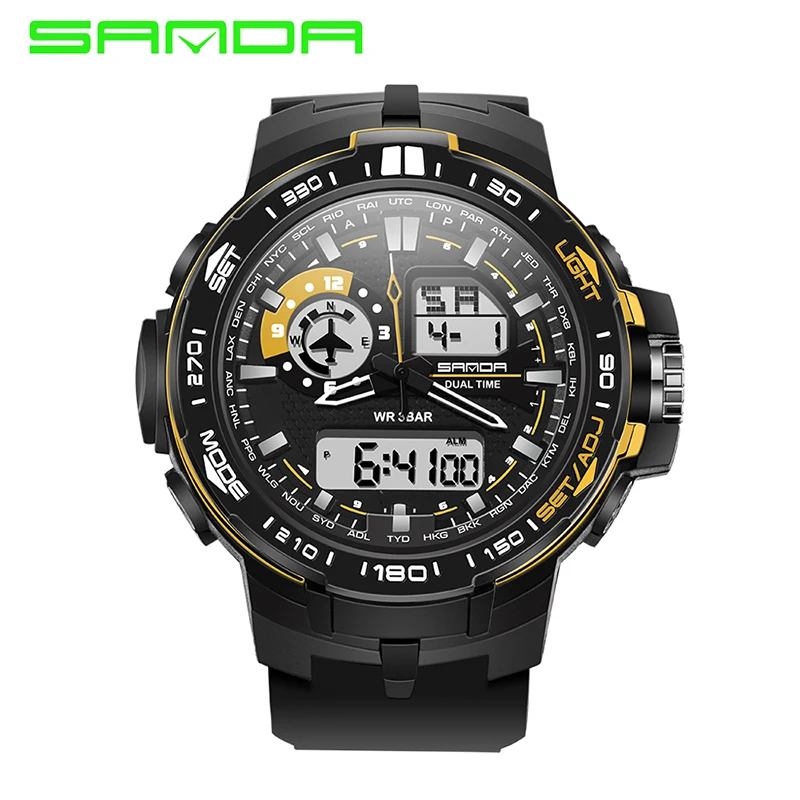 

SANDA Digital LED Men Quartz Sports Watch Strap Rubber Army Military Quartz-watch Clock Waterproof Wrist Men's Relogio Masculino