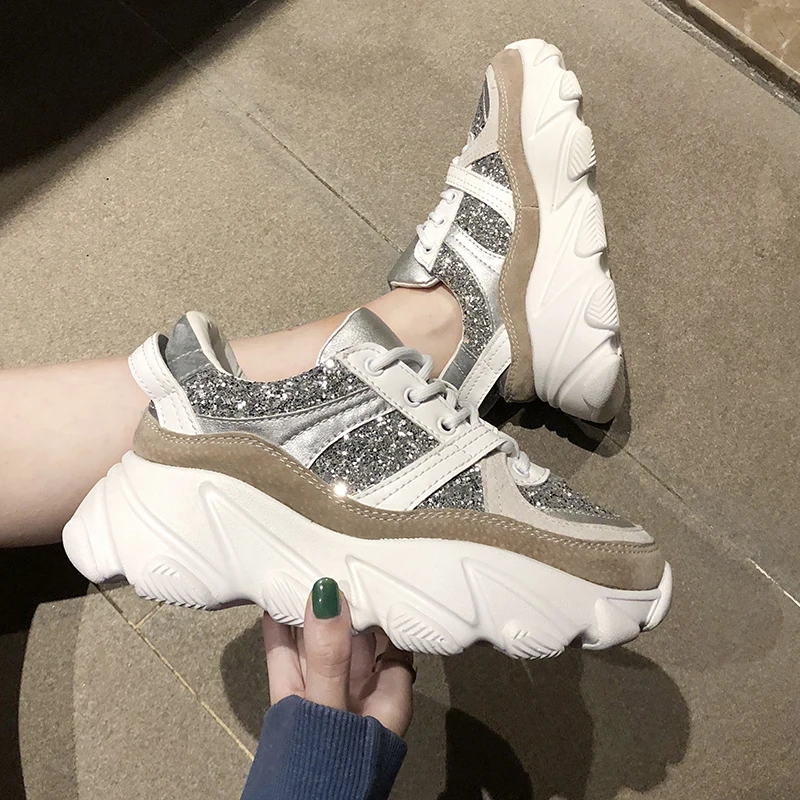 

Chunky Sneakers For Women Thick Wedges Sequins Shoes Casual Platform Sport Shoes Inspired Flatform Fashion Sneaker Glitter UK-43