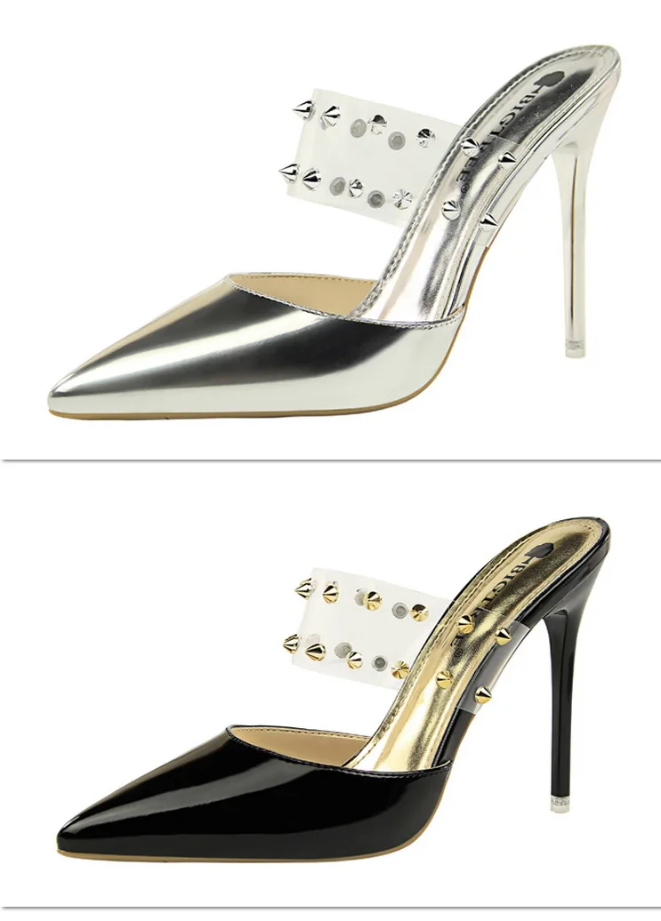 Туфли bigtree; новые кожаные туфли-лодочки; модная обувь; пикантные туфли на высоком каблуке 10,5 см с металлическими заклепками; sapato feminino