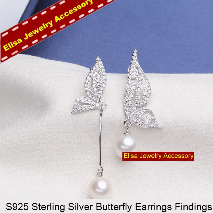 Luxury S925 Sterling Silver Butterfly Drop Earrings Findings Women DIY