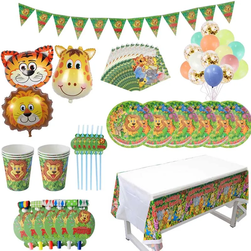 Jungle Party Supplies Birthday Party Decorations Kids Animal Safari Paper Plate Cup Balloons Baby Shower boy 1st Birthday Decor