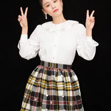 Высококачественная Новинка, Женская камвольная пряжа, твидовая контрастная клетчатая мини-юбка-фонарик, украшенный бисером, юбка в клетку