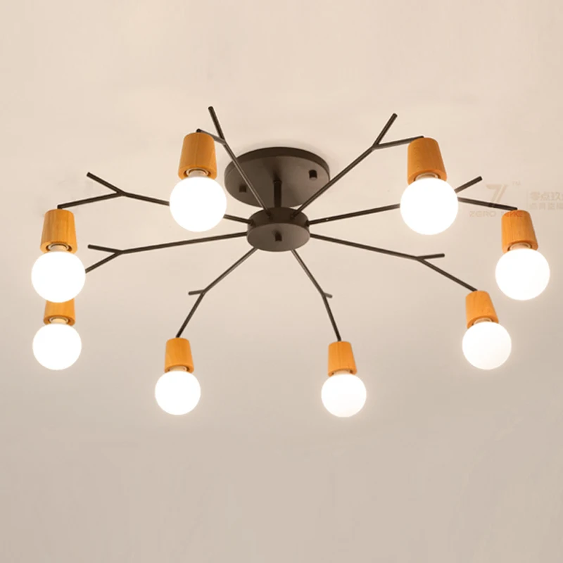 

modern wood chandelier lighting Creative simple 3/6/8 head solid wood LED lamp for living room lighting