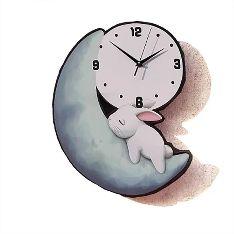 

Wall Clock Cartoon Painted Cute Moon Bunny Bedroom Children's Room Silent Clock Digital Mechanism Wall Home Decor