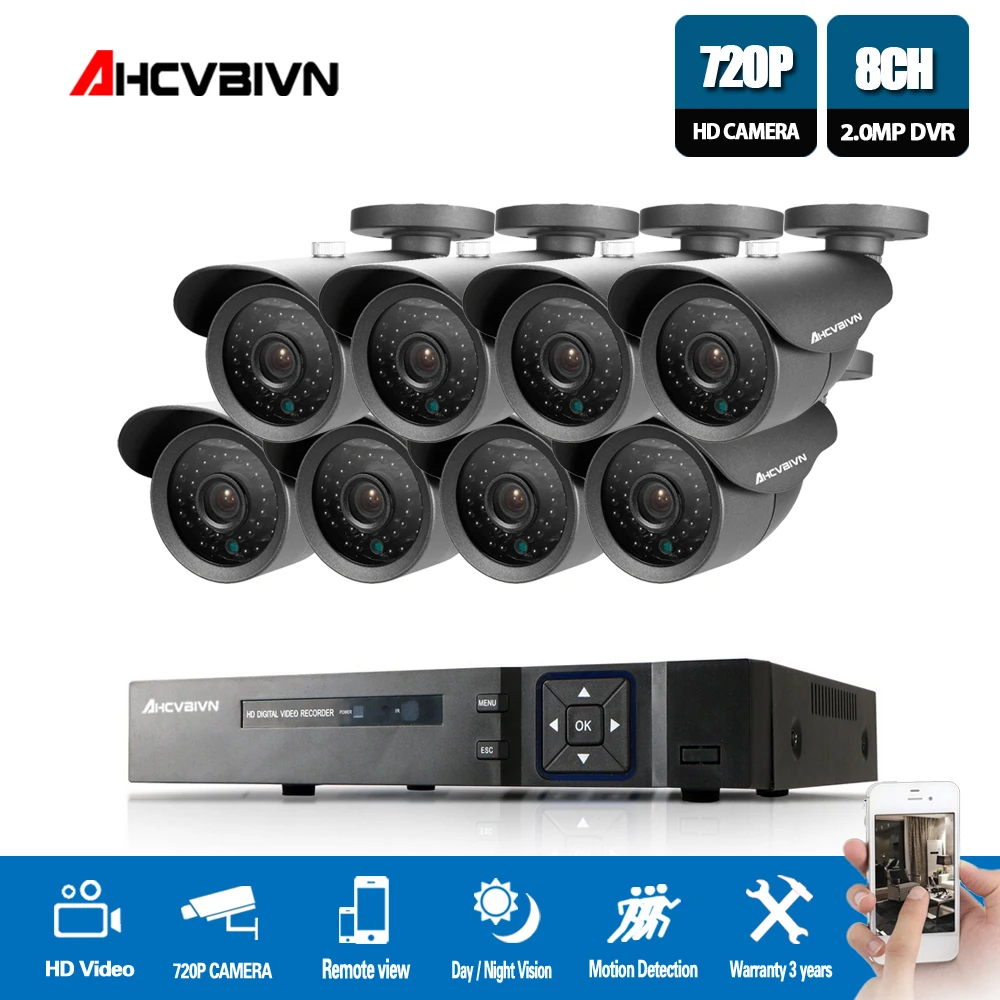 

AHCVBIVN 720P Video Surveillance System 8CH CCTV Security Kit 8PCS 720P Outdoor Security Camera 8 CH CCTV DVR