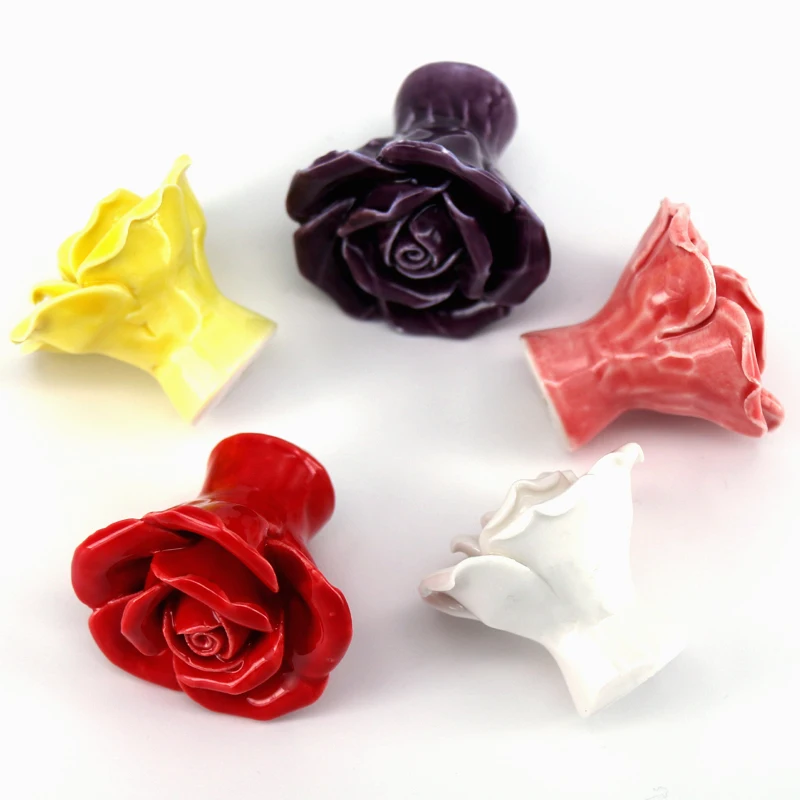 8PCS European Style Colorful Flower Ceramic Knobs Kitchen