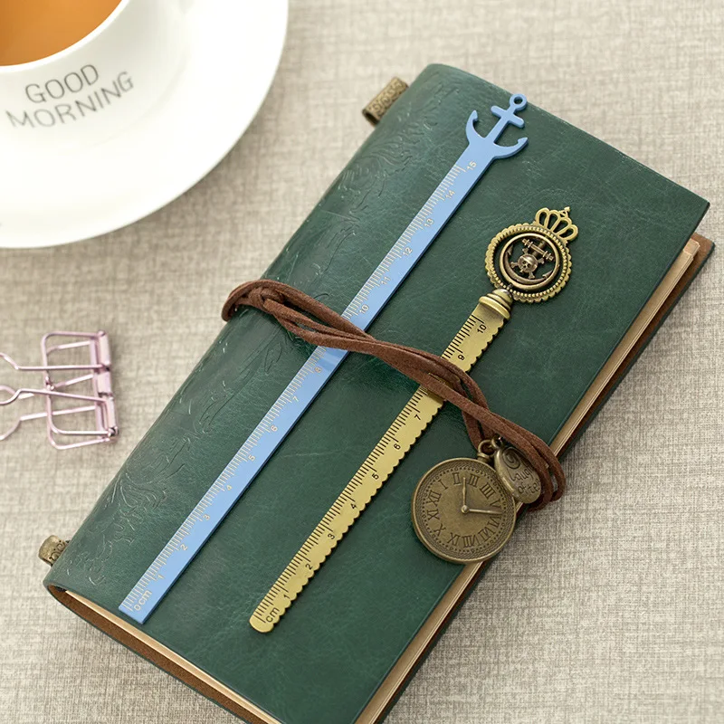 

Straight ruler for notebook Creative Vintage Metal Brass Ruler Rudder Boat Anchor Bookmark Rulers For Gift School Supplies