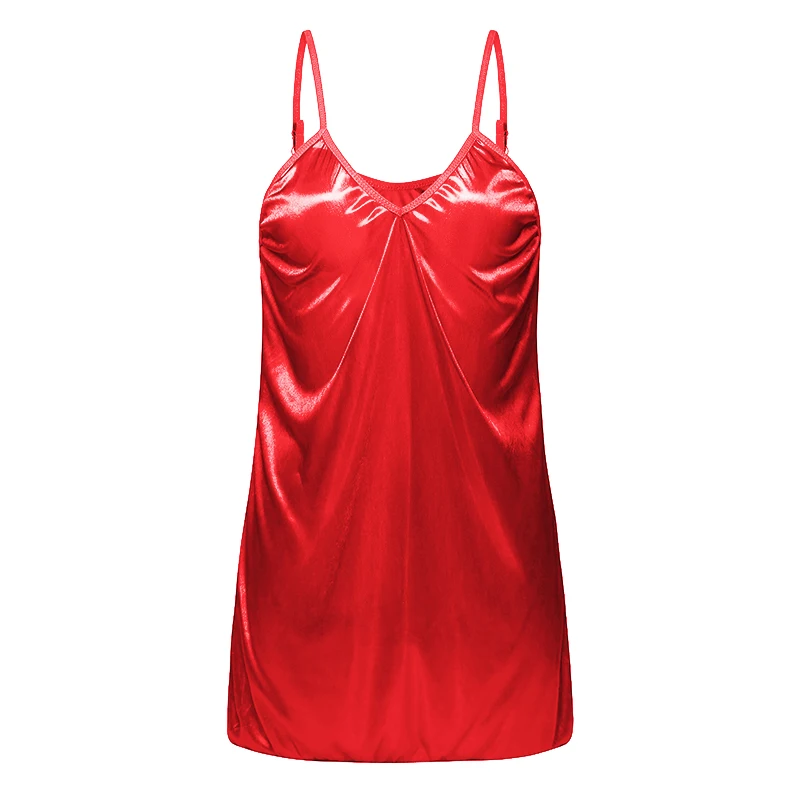Sexy V-Neck Dresses Women Night Dress Sleepwear Sleeveless Night Gown Bathrobe Nightdress Sleepwear Female Silky Satin Sleepwear