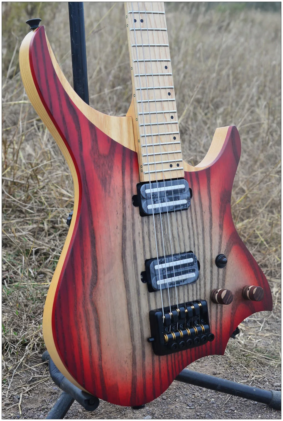 NK Electric Guitar steinberger style Model red Color Flame