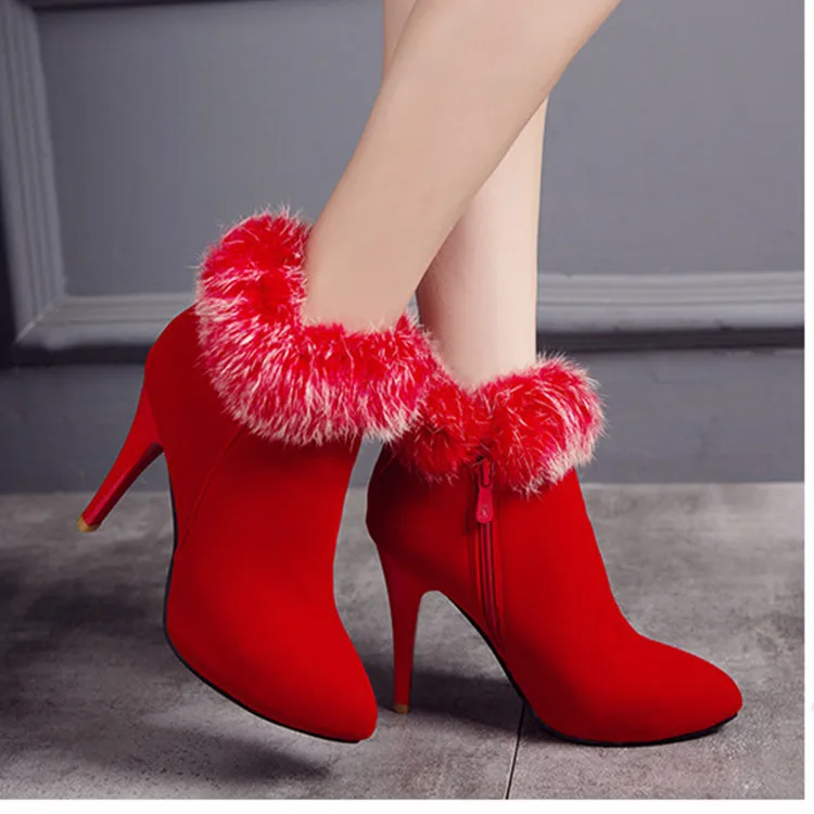 

2018 autumn and winter explosions pointed stiletto winter women's boots suede large size wedding shoes.