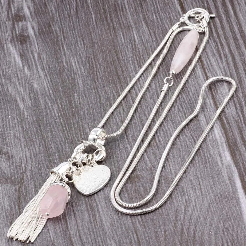 ELOYHI простая цепочка в форме сердца с кисточкой из натурального камня, цепочка в виде змеи для свитера, Высококачественная позолоченная цепочка для женщин, Трендовое ожерелье и подвески, подарки