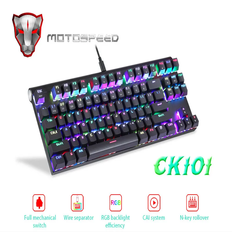 Motospeed CK101 Проводная Механическая клавиатура Металл 87 клавиш RGB синий красный переключатель игровой светодиодный планшет с подсветкой Настольный русский компьютер Gamr