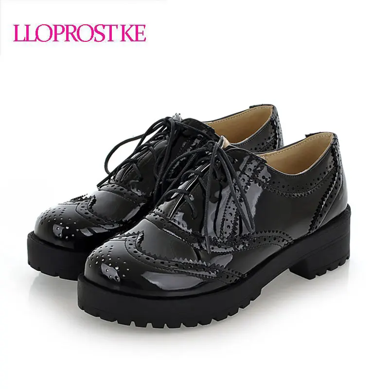 LLOPROSTKE/женские туфли-лодочки; модные туфли для танцев из лакированной кожи; Цвет черный, белый; повседневная женская обувь; Всесезонные туфли-оксфорды; W053