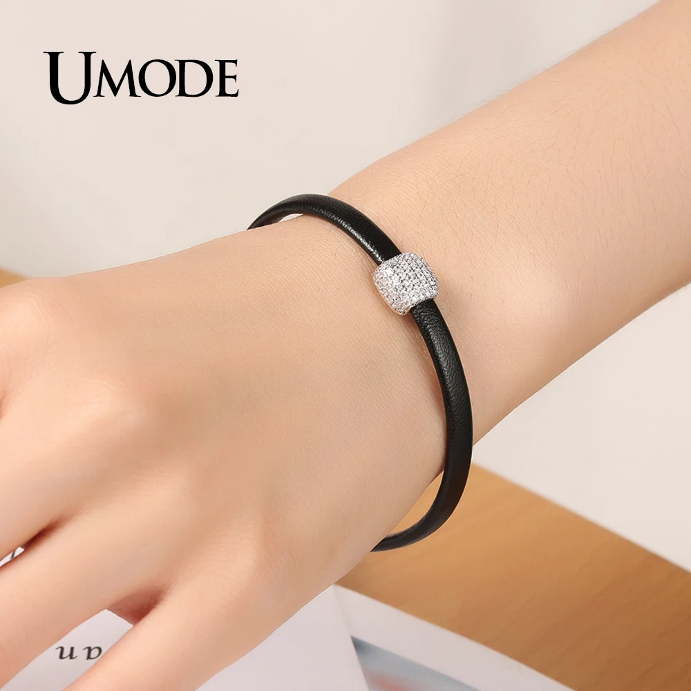 Женский кожаный браслет UMODE новый Шарм из белого золота с фианитами и бусинами